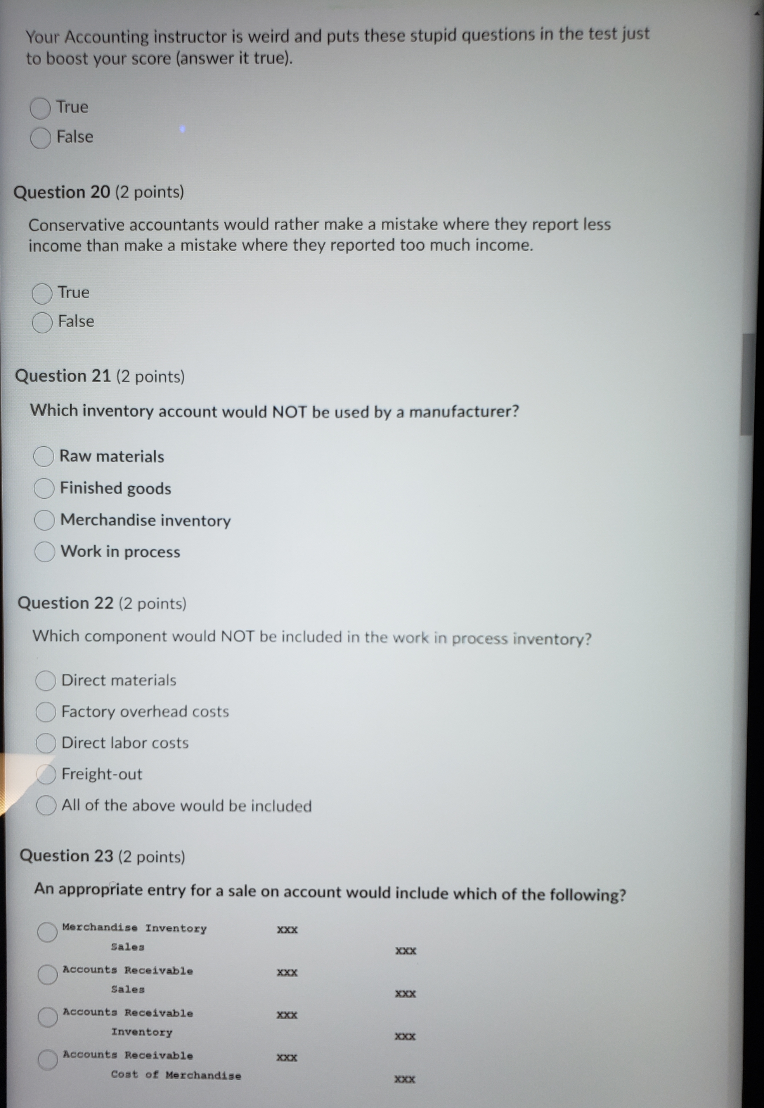 Your Accounting instructor is weird and puts