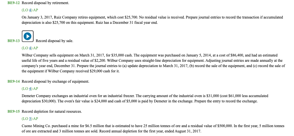 Please answer..... BE9-12 Record disposal by
