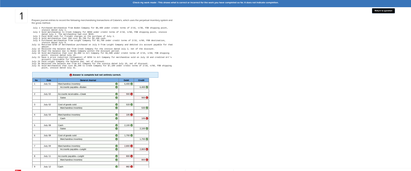 Check my work mode : This shows what Is correct