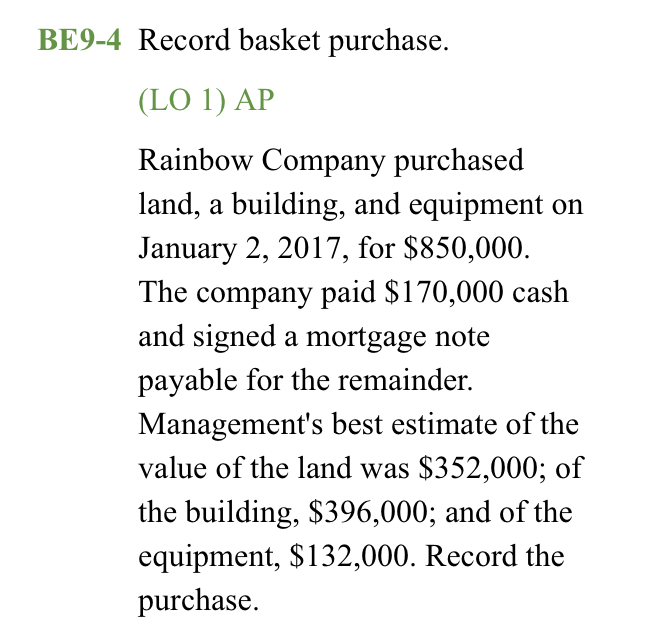 Please answer. BE9-4 Record basket purchase. (LO