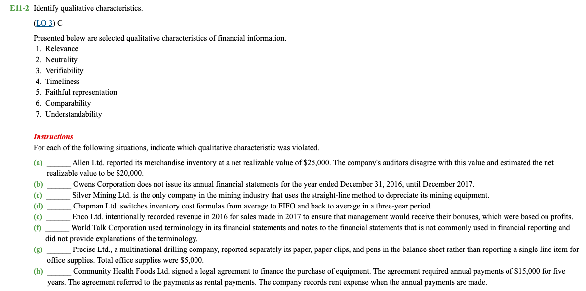 Please answer. E11-2 Identify qualitative