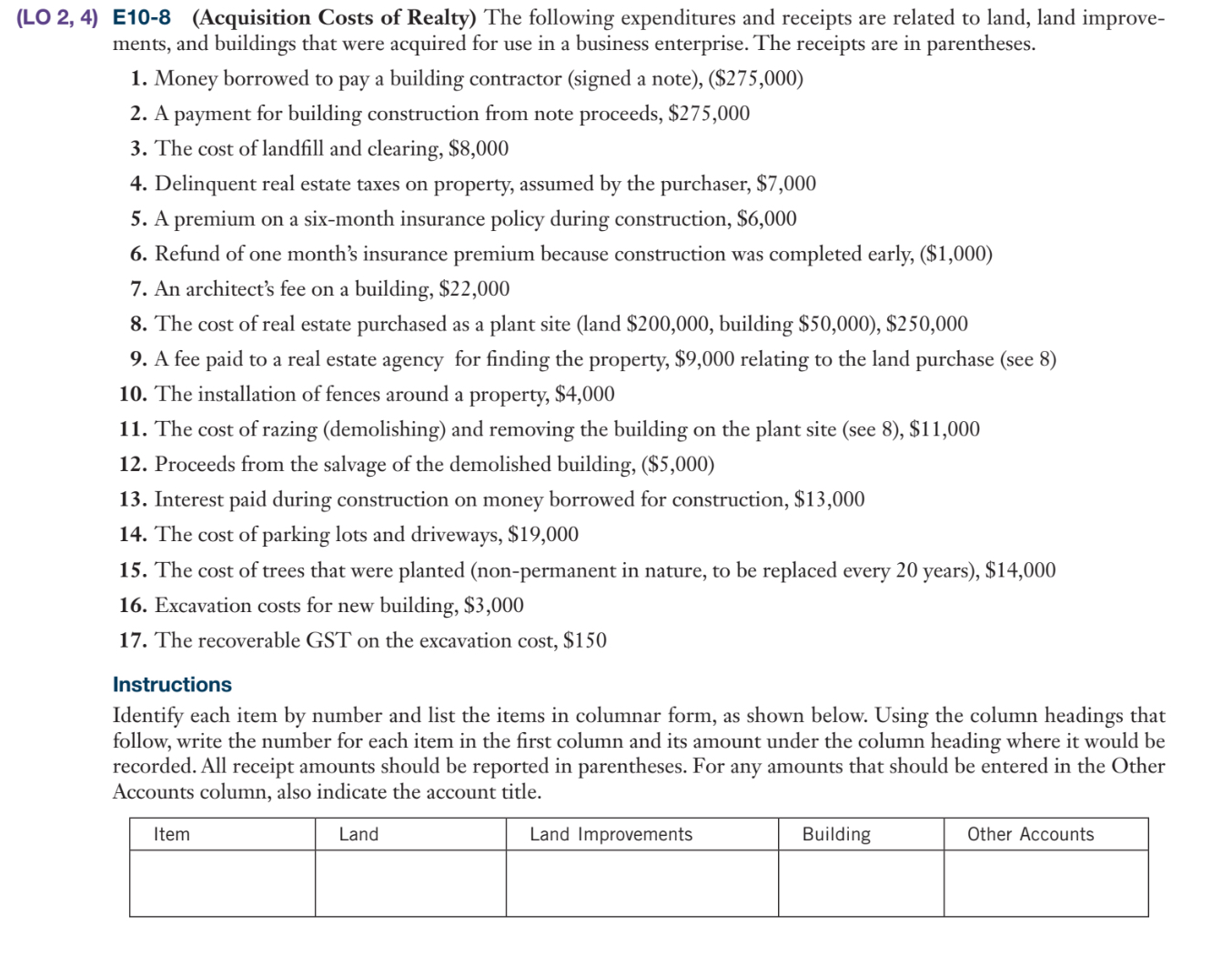 Follow the format to answer E10-8 on the THIRD