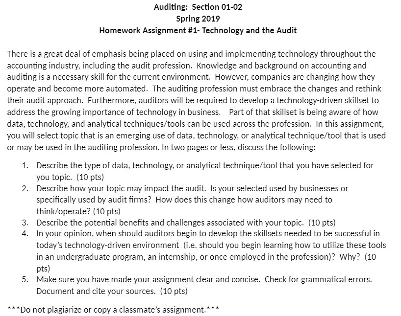 Auditing: Section 01-02 Spring 2019 Homework