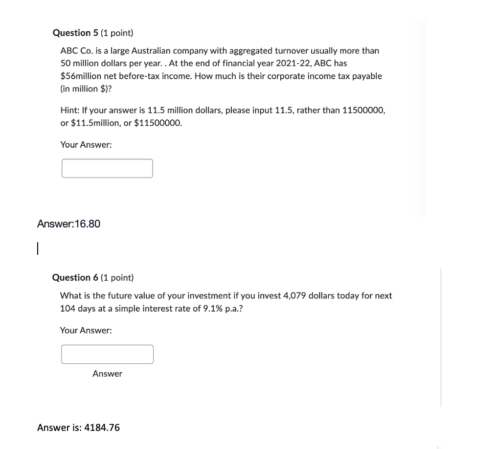 Question 5 [1 point} ABC Co. is a large