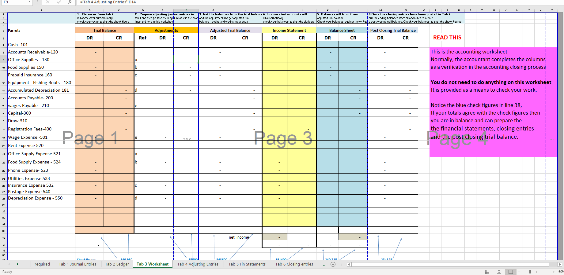 F9 =Tab 4 Adjusting Entries !D14 B D E 1.