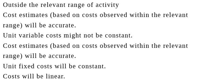Outside the relevant range of activity Cost