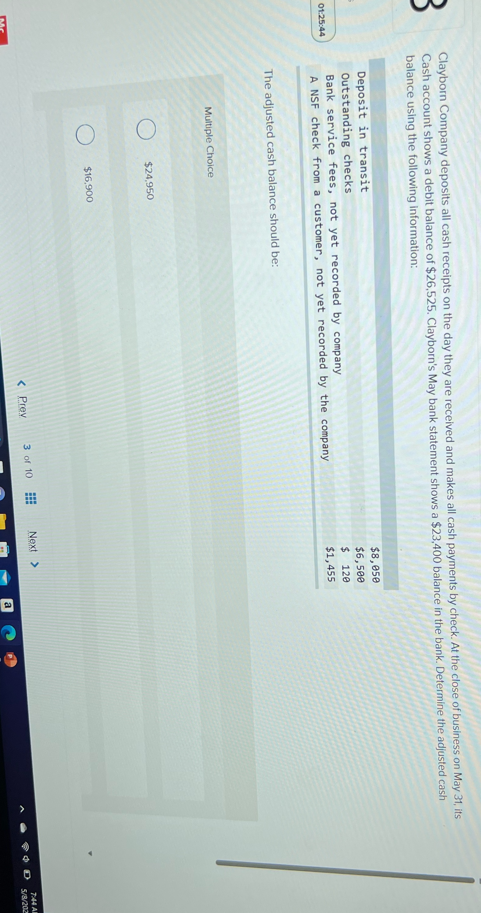 Clayborn Company deposits all cash receipts on