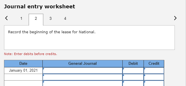 Journal entry worksheet A 2 4 Record the lease