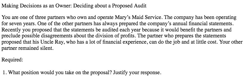 Making Decisions as an Owner: Deciding about a