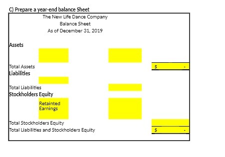 C) Prepare a year-end balance Sheet The New Life