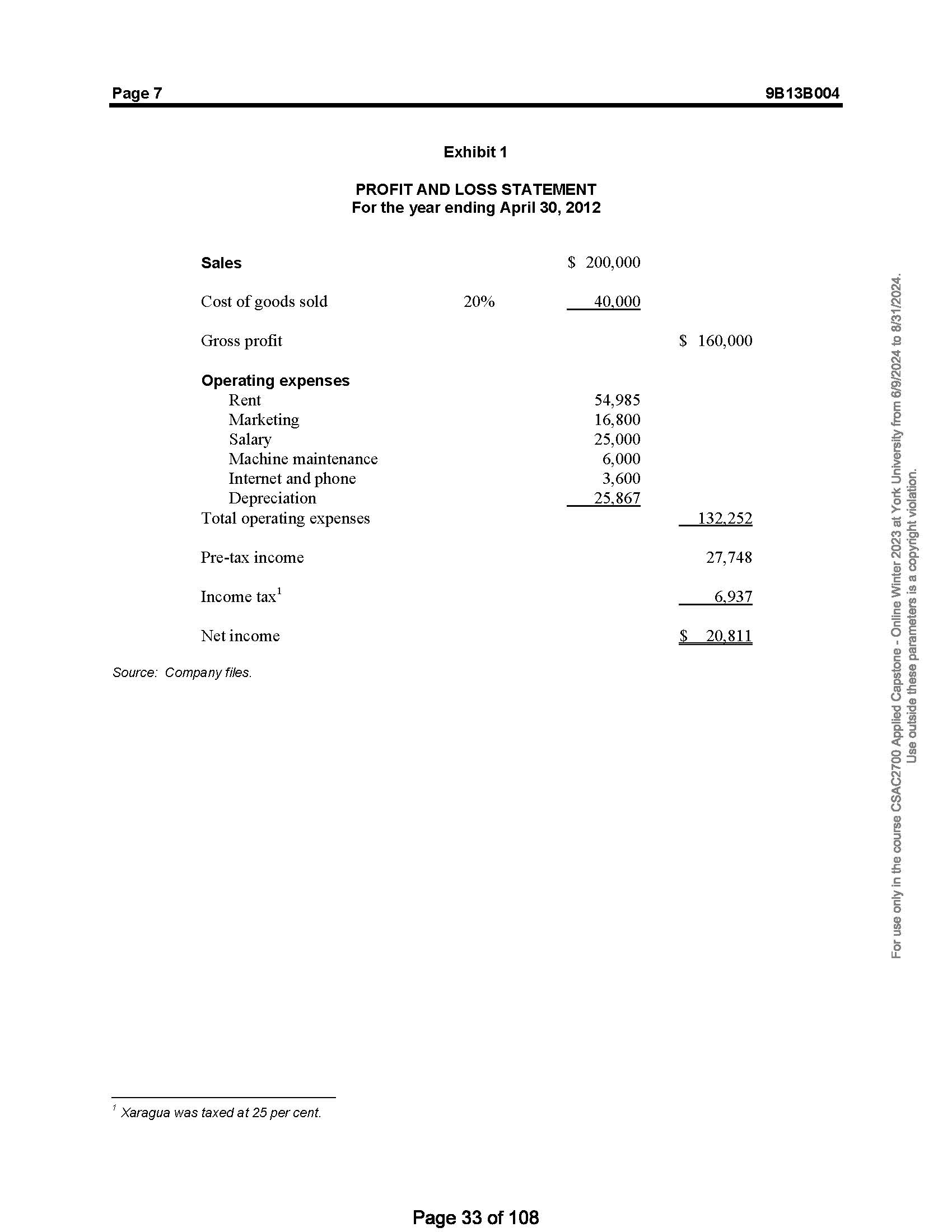 Based on the case, Create a projected income