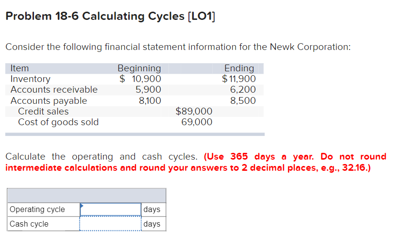 Problem 18-6 Calculating Cycles [L01] Consider