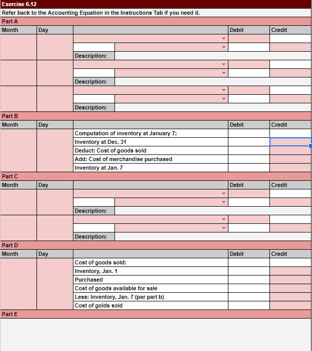 Exercise 6.12 Refer back to the Accounting