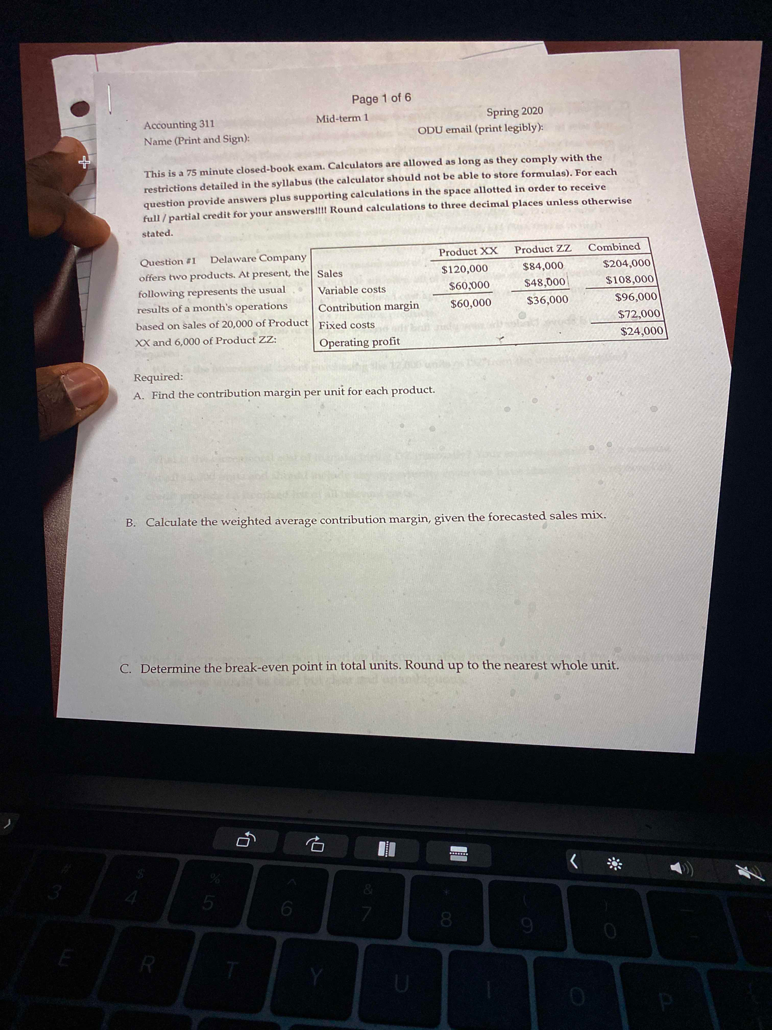 Page 1 of 6 Accounting 311 Mid-term 1 Spring 2020