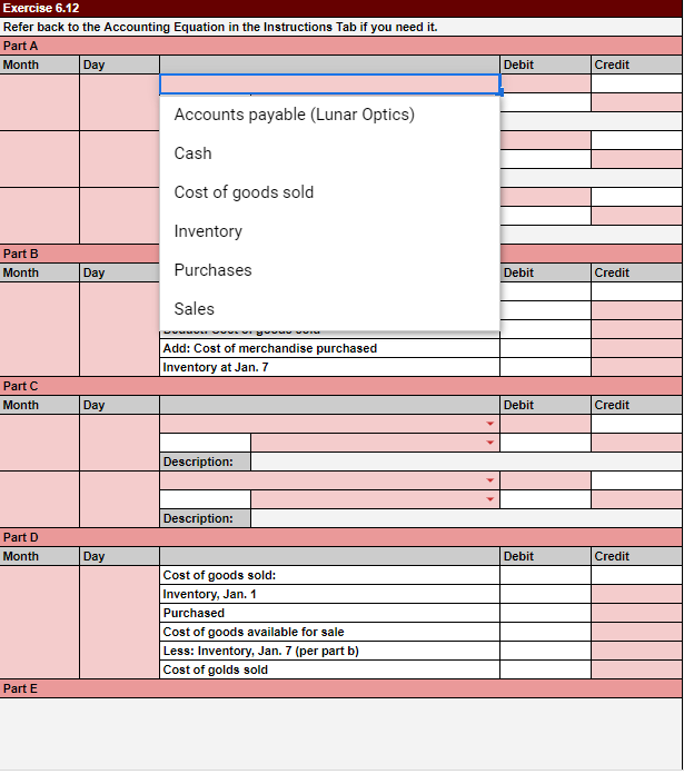 Exercise 6.12 Refer back to the Accounting