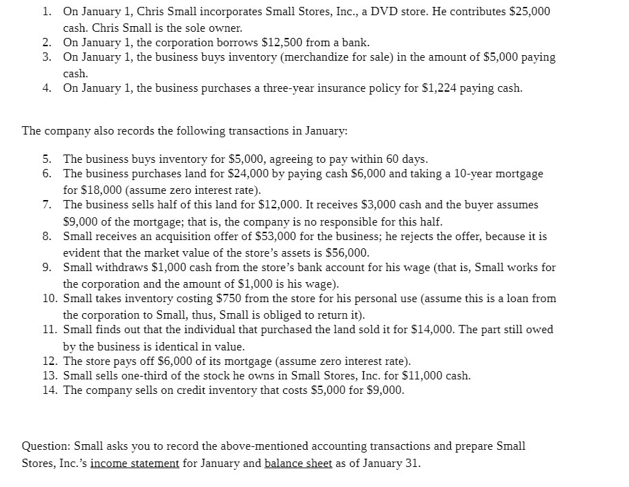 I\" On January 1, Chris Small incorporates Small