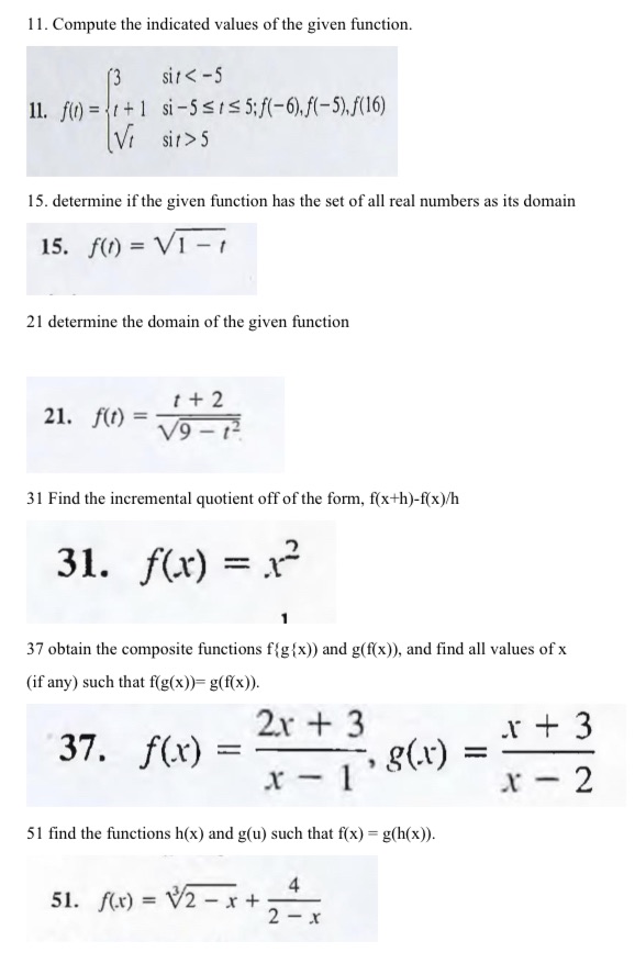 1 1. Compute the indicated values of the given