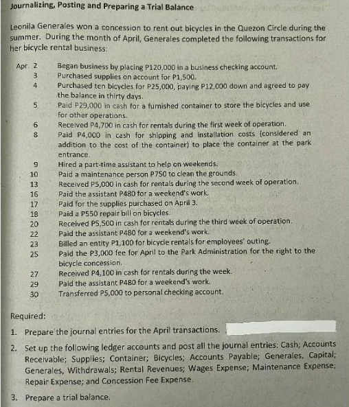 Journalizing, Posting and Preparing a Trial