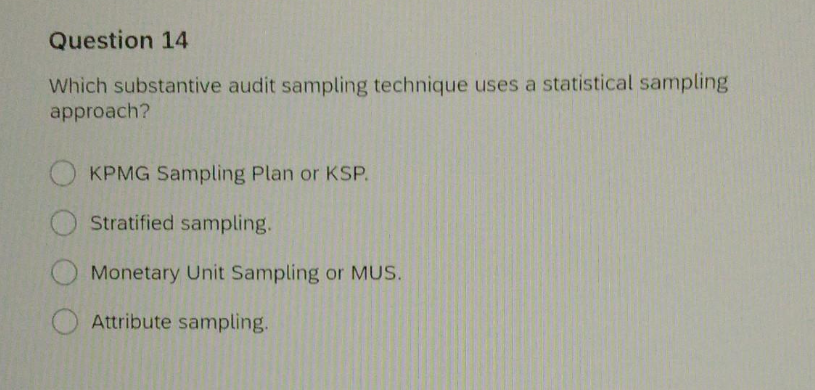 Question 14 Which substantive audit sampling