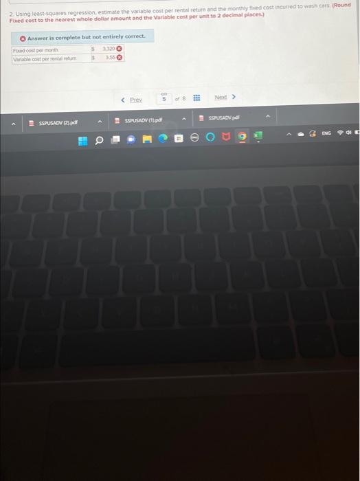 Ji 2. Using least squares regression, estimate