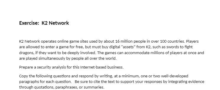 Exercise: K2 Network K2 Network operates online