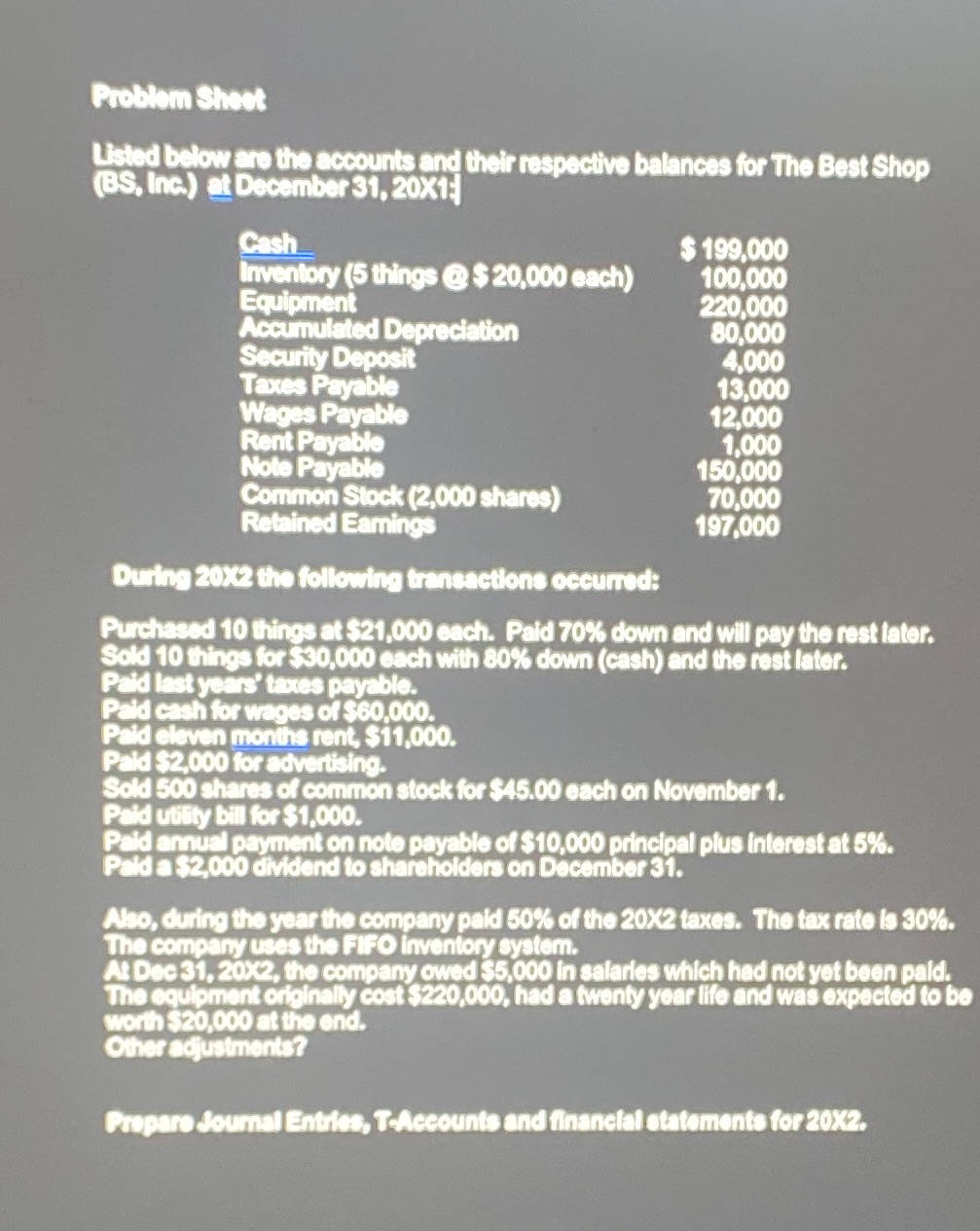 Problem Sheet Listed below are the accounts and
