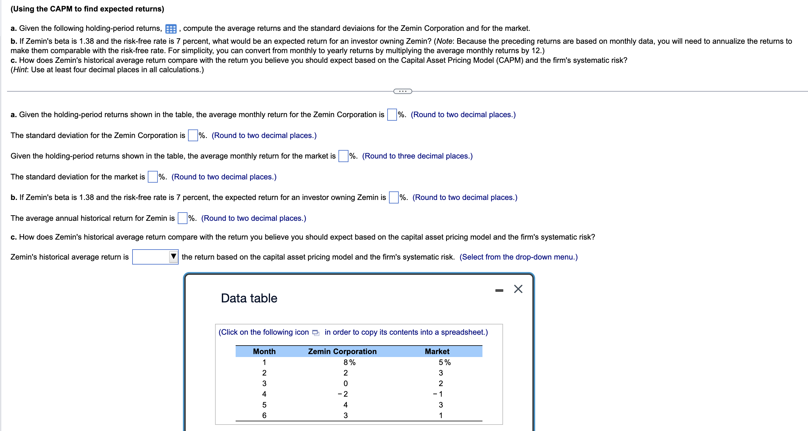 ( Using the CAPM to find expected returns ) a .