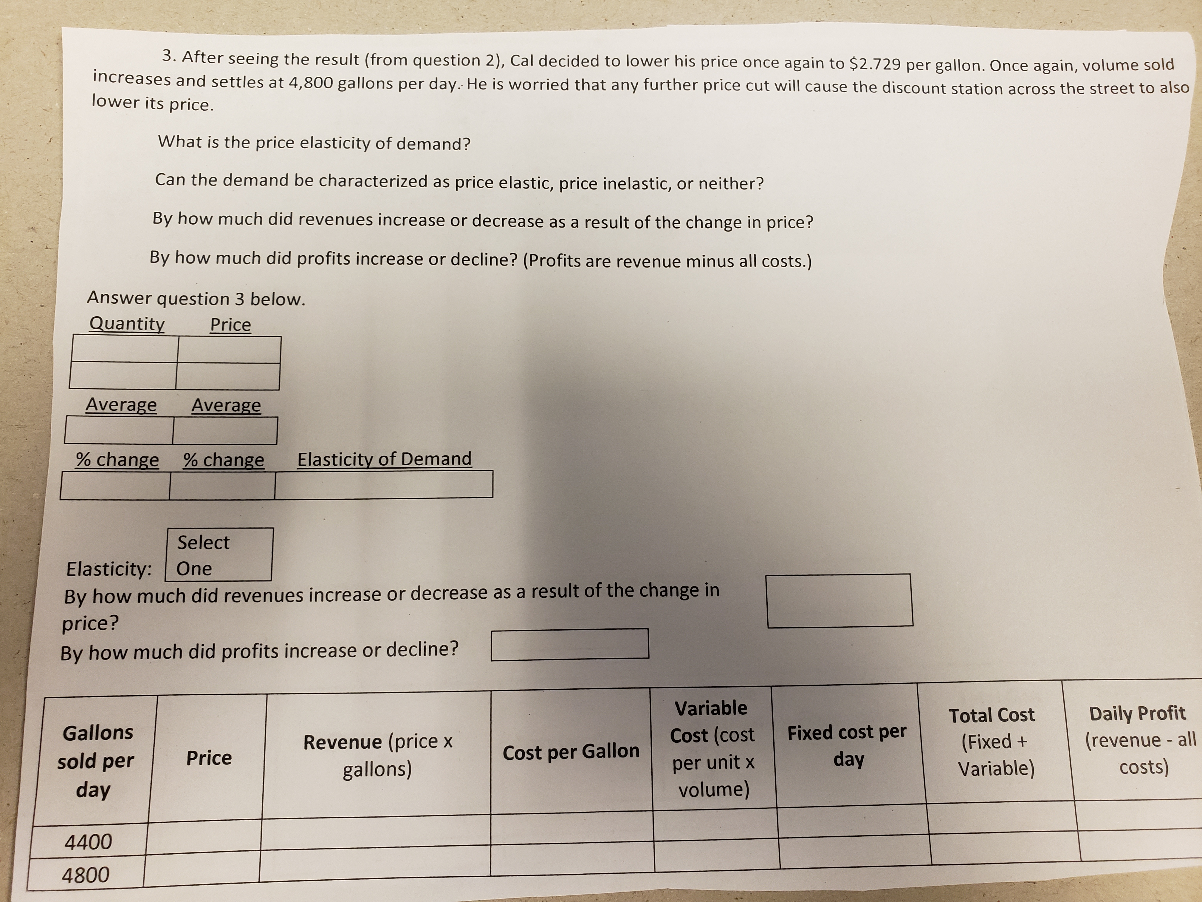 Please answer question 3 and show formulas for