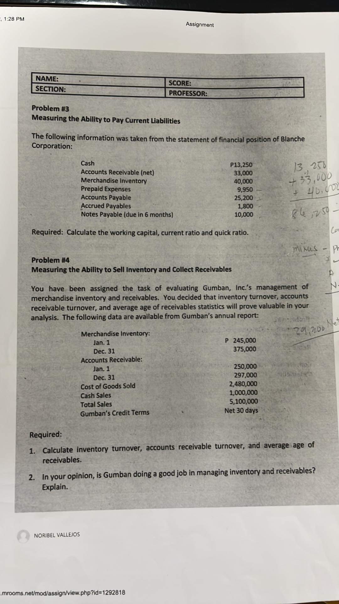 1:28 PM Assignment NAME: SCORE: SECTION: