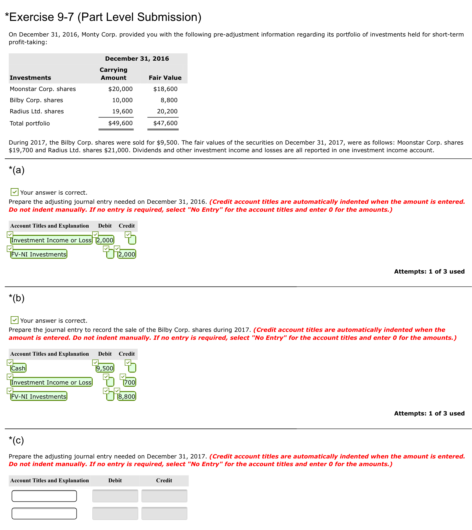 Please finish off c) on the third image. *Exercise 9-? (Part Level