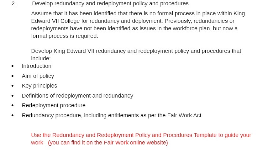 2. Develop redundancy and redeployment policy and