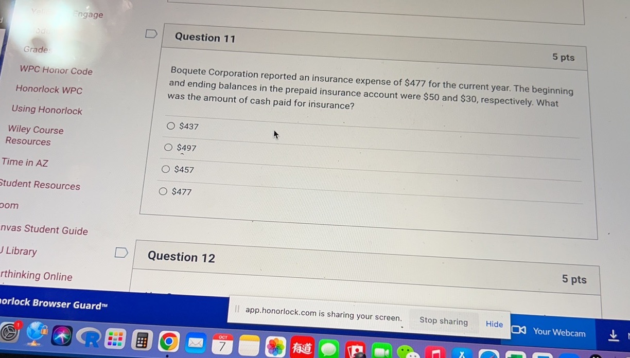 Engage D Question 11 5 pts Grades WPC Honor Code