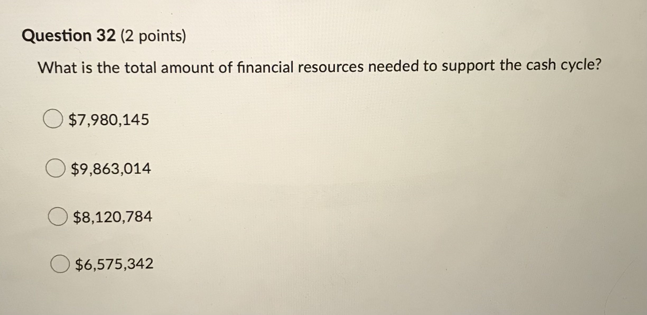 Question 33 (2 points) A negative cash cycle (or