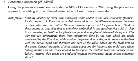 a. Production approach (25 points) Using the