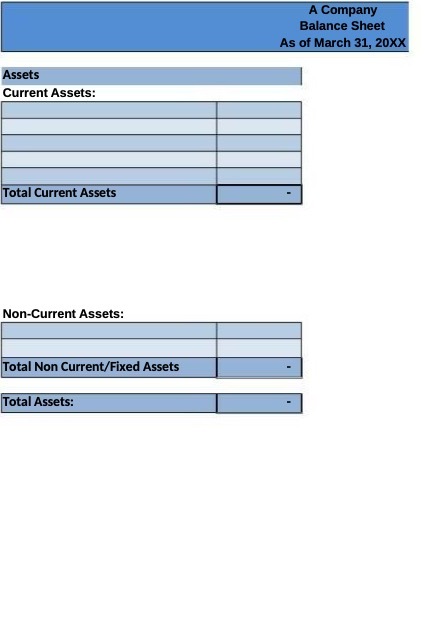 A Company Balance Sheet As of March 31, 20XX