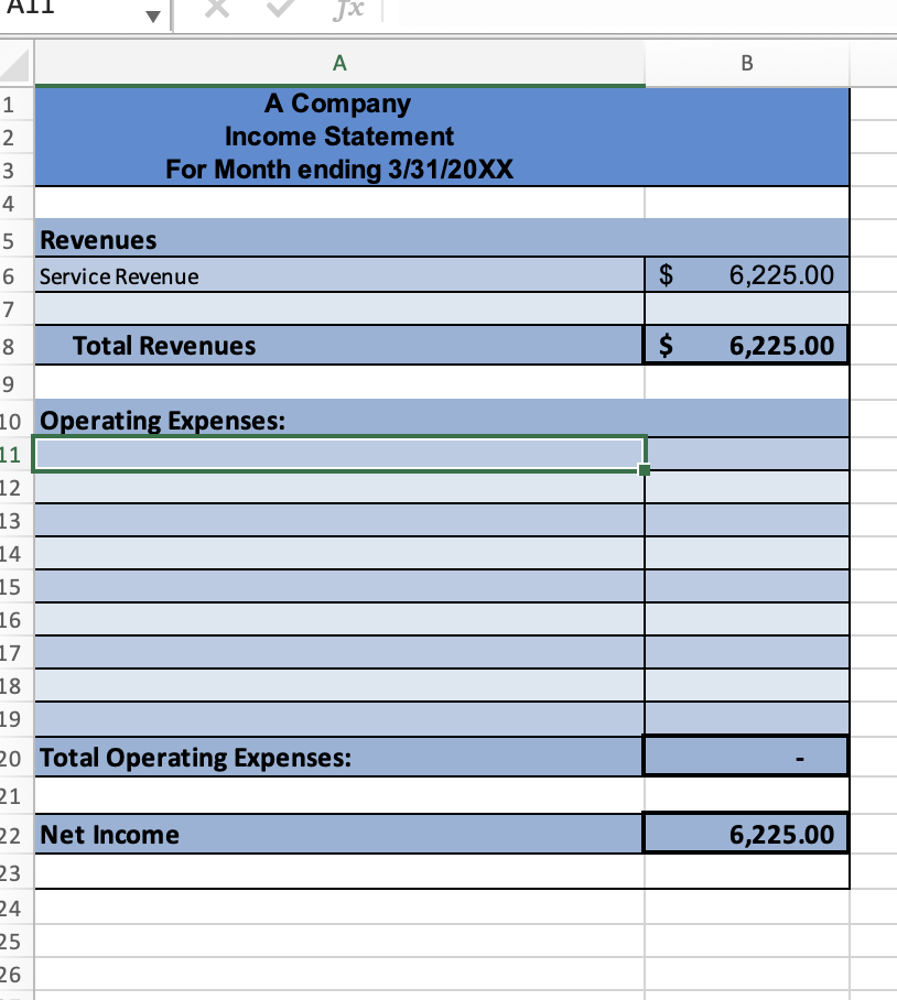 Income Statement: Prepare the income statement