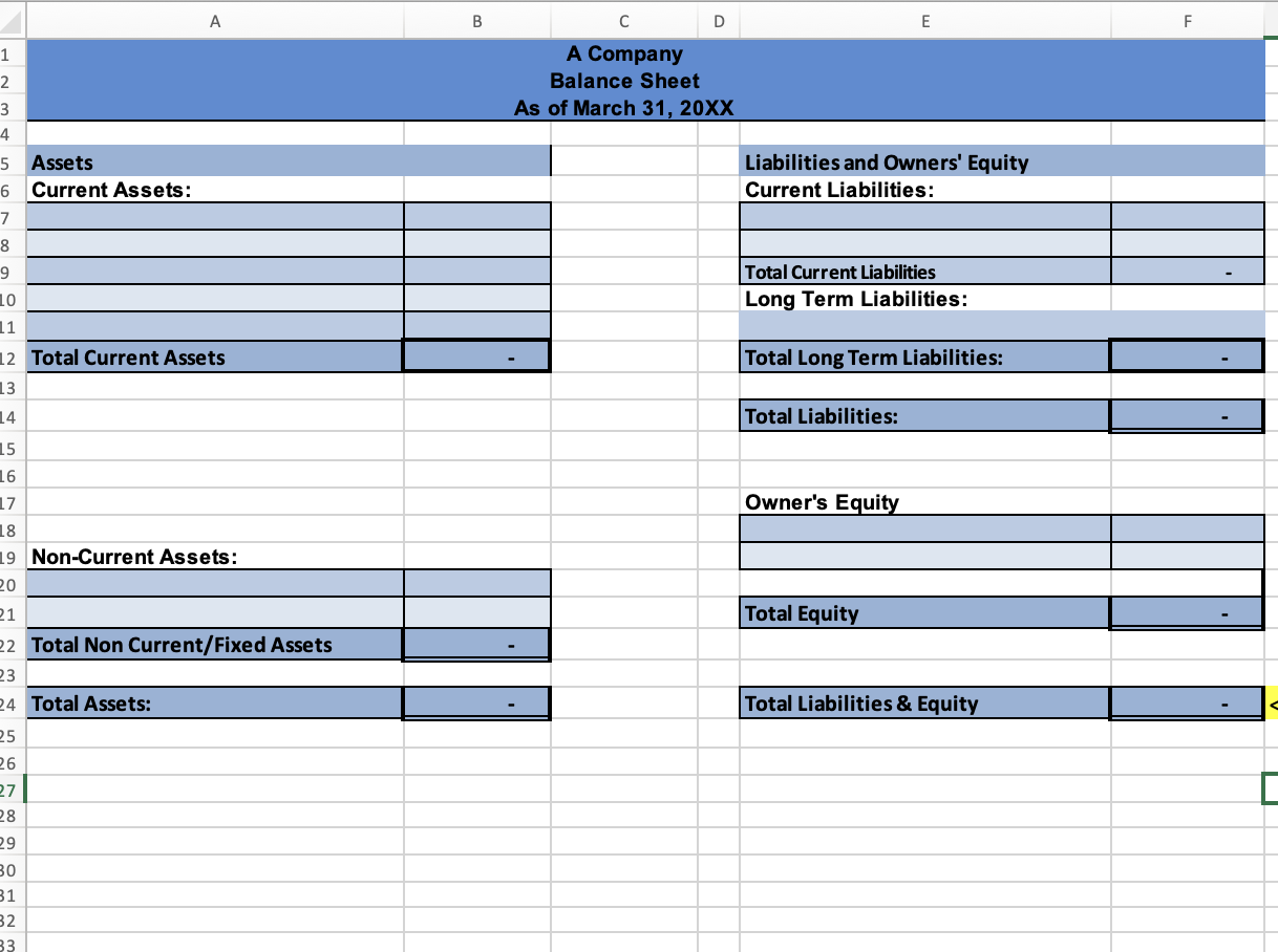 Income Statement: Prepare the income statement