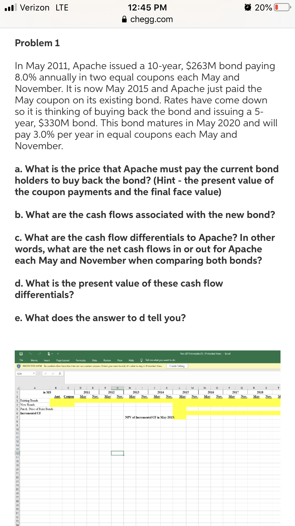 al Verizon LTE 12:45 PM 20% % chegg.com Problem 1