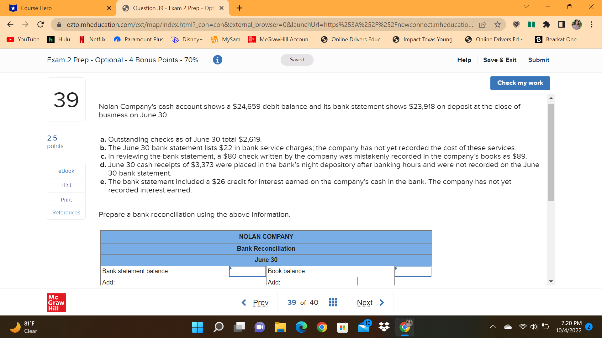 *Course Hero X Question 39 - Exam 2 Prep - Opti X