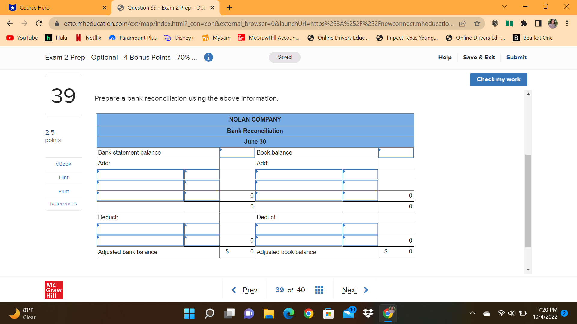 *Course Hero X Question 39 - Exam 2 Prep - Opti X