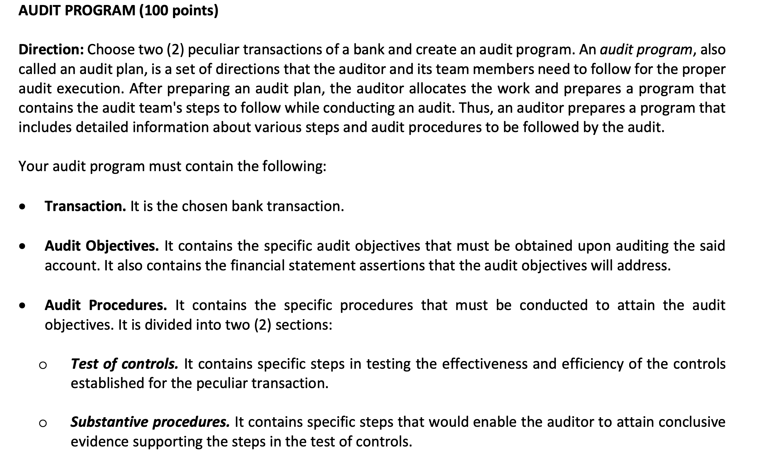 PLEASE HELP THANK YOU SO MUCH!! AUDIT PROGRAM