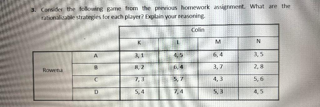 3. Consider the following game from the previous