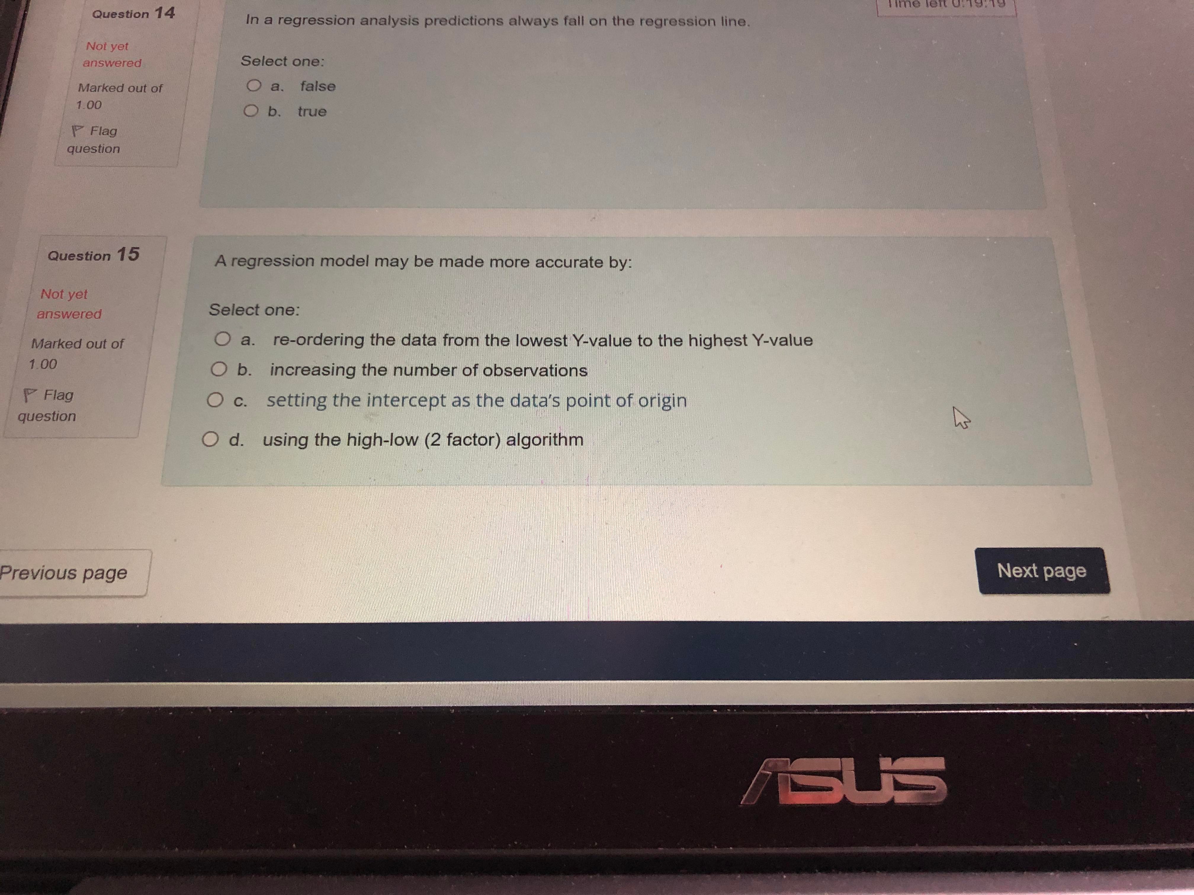 Time left 0:19:46 Quiz navigation Question 1 3 If