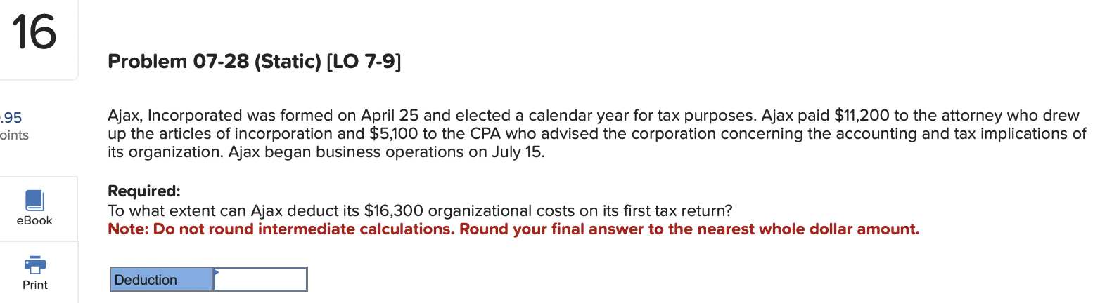 18 Problem 07-32 (Static) [LO 7-5, 7-9] 0.95 On