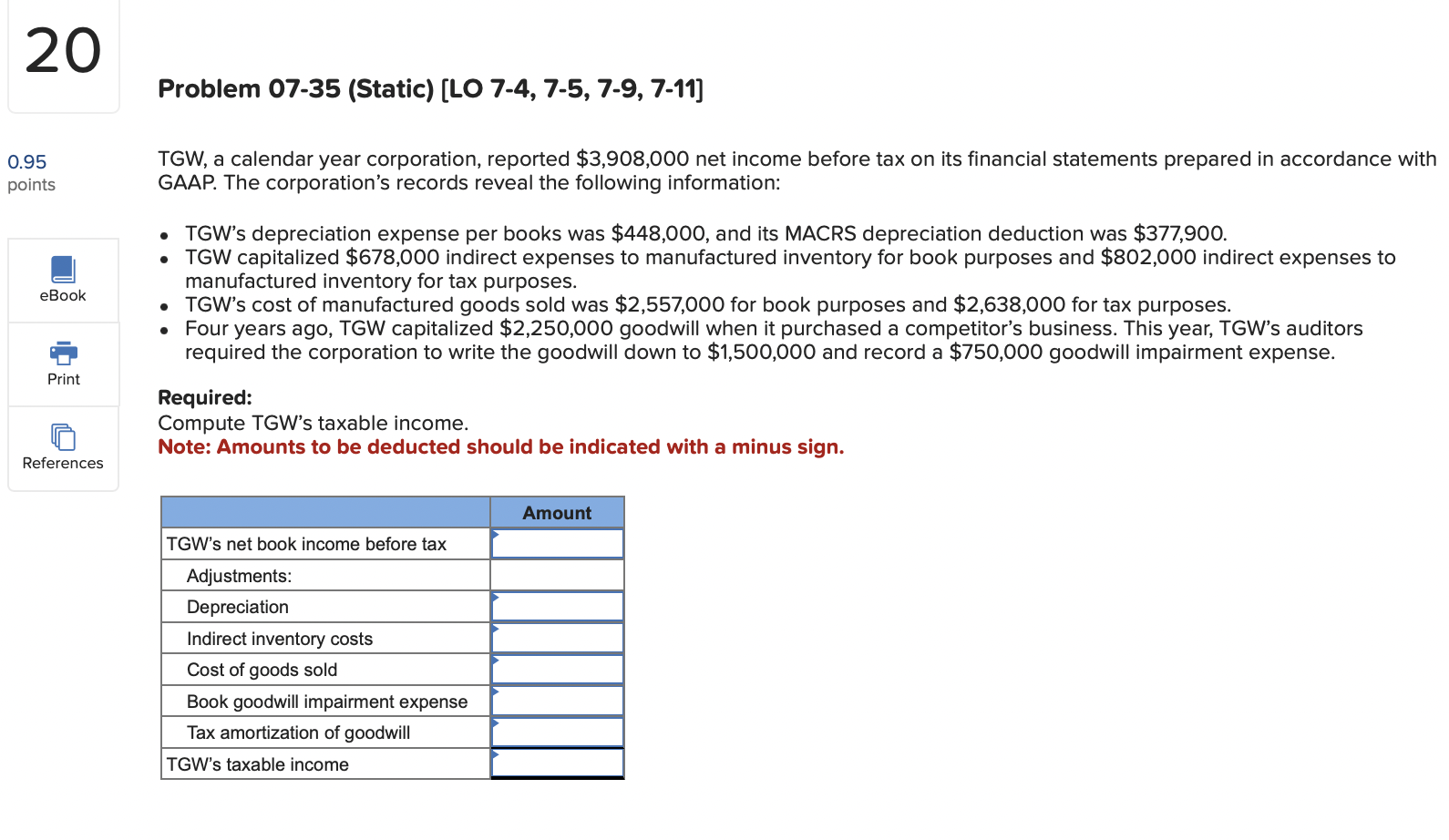 18 Problem 07-32 (Static) [LO 7-5, 7-9] 0.95 On