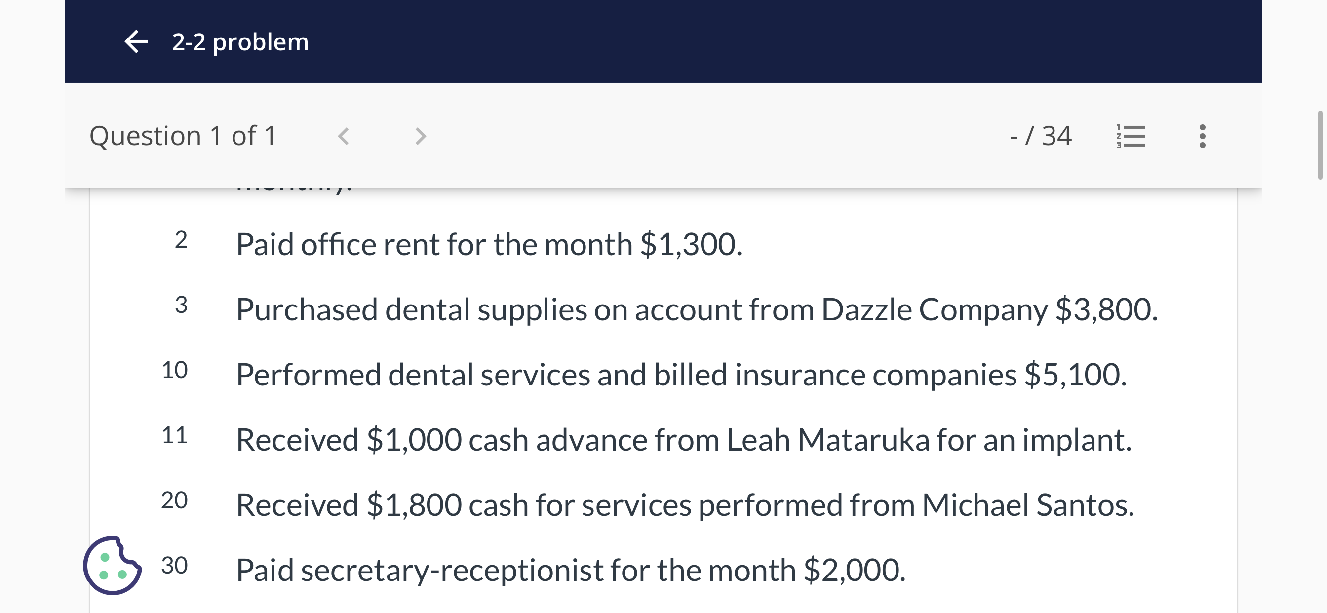 6 2-2 problem Question 1 of1 -/ 34 View Policies