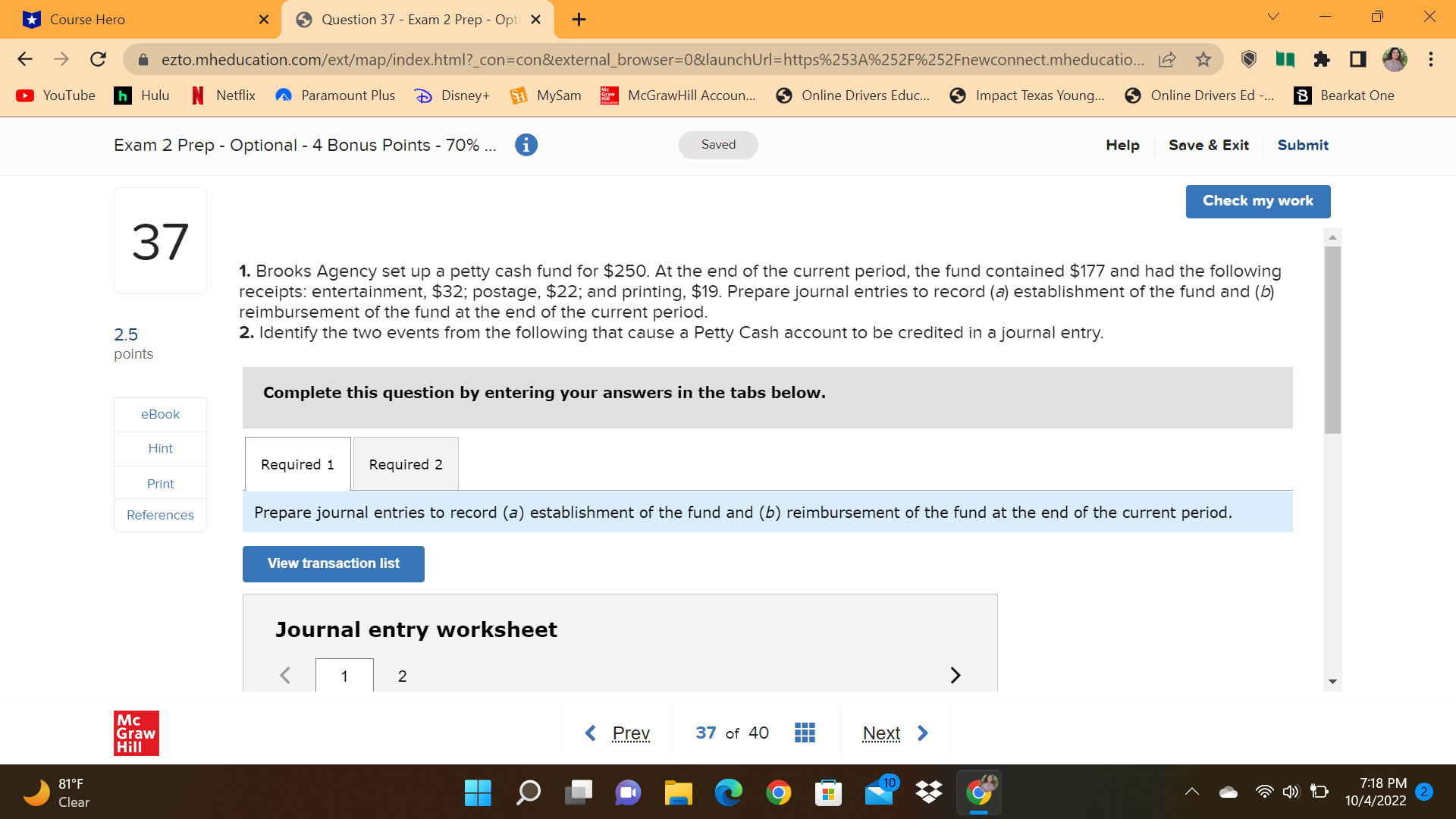 *Course Hero X Question 37 - Exam 2 Prep - Opti X