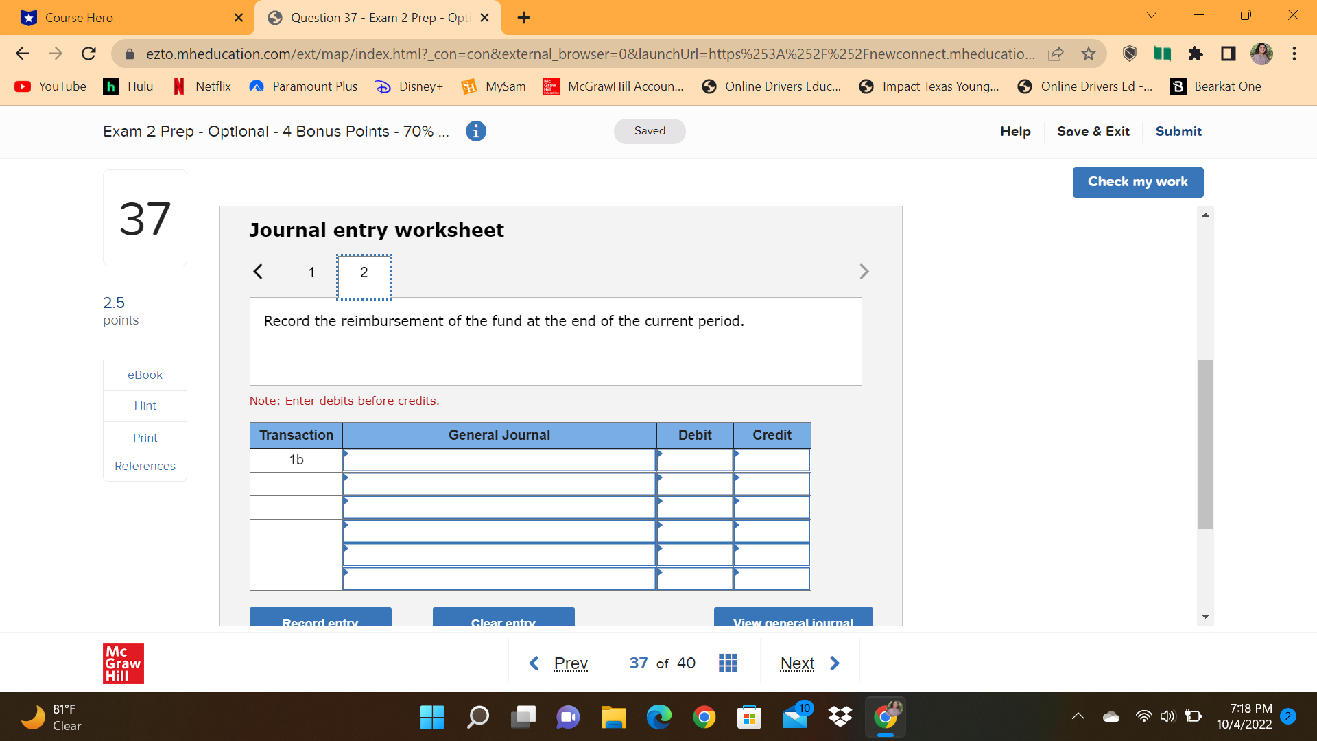 *Course Hero X Question 37 - Exam 2 Prep - Opti X