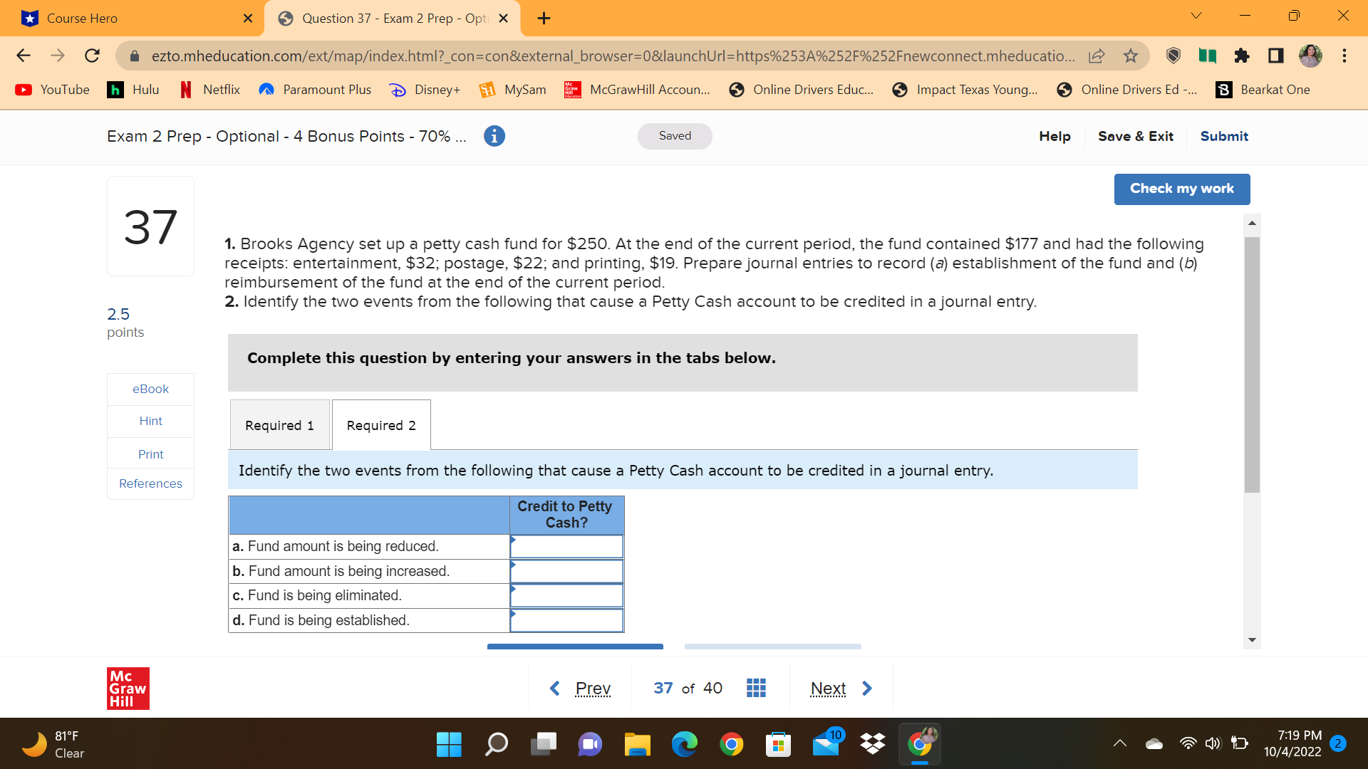 *Course Hero X Question 37 - Exam 2 Prep - Opti X