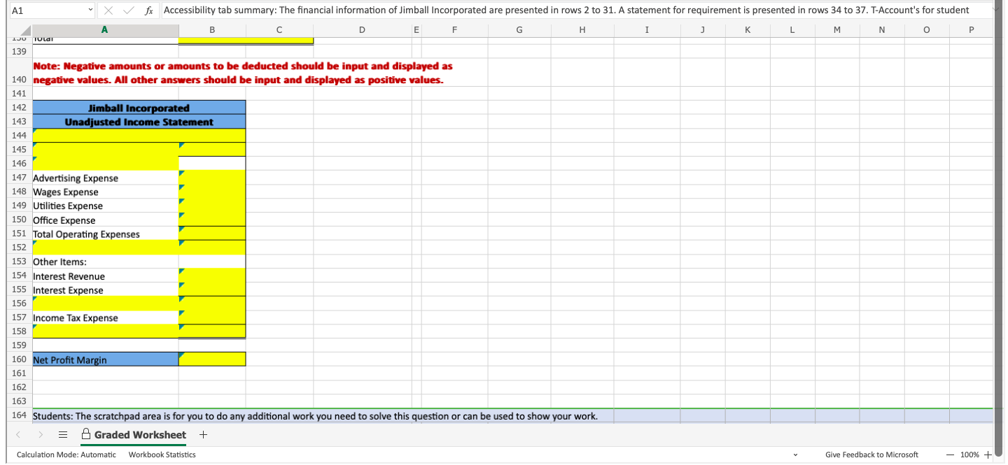 A1 * X V fx Accessibility tab summary: The